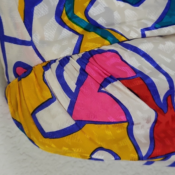 Vtg Ultimate 80s Flora Kung Silk Wrap New Wave Abstract Top - Picture 6 of 12